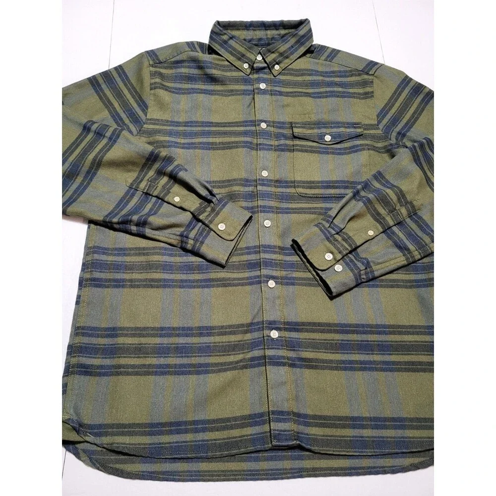 (#L4)The North Face Men's  Sz L Button Shirt Long Sleeve Plaid Blue / Green